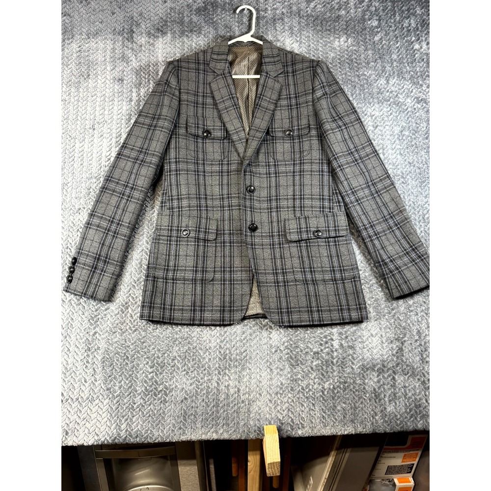 Billionaire Couture Blazer Jacket Womens Large Gray Plaid Notch Formal Business